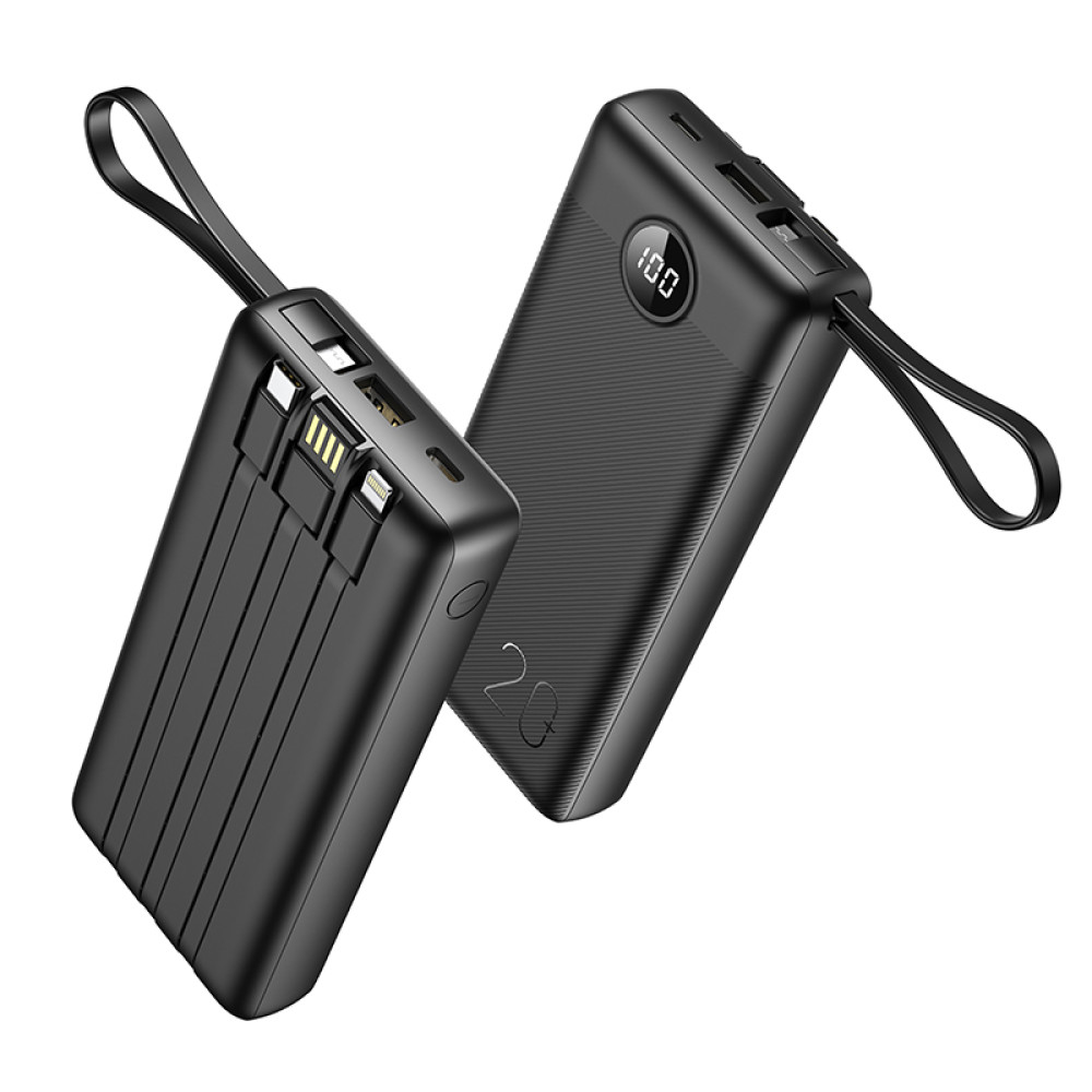 Veger C20 W2059 Digital Display Power Bank 20000mAh Built In 4 Cables, Keychain Style (Μαύρο)