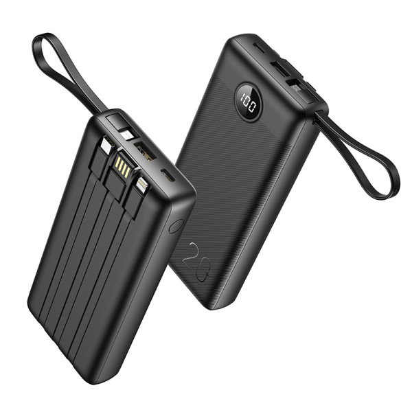 Veger C20 W2059 Digital Display Power Bank 20000mAh Built In 4 Cables, Keychain Style (Μαύρο)