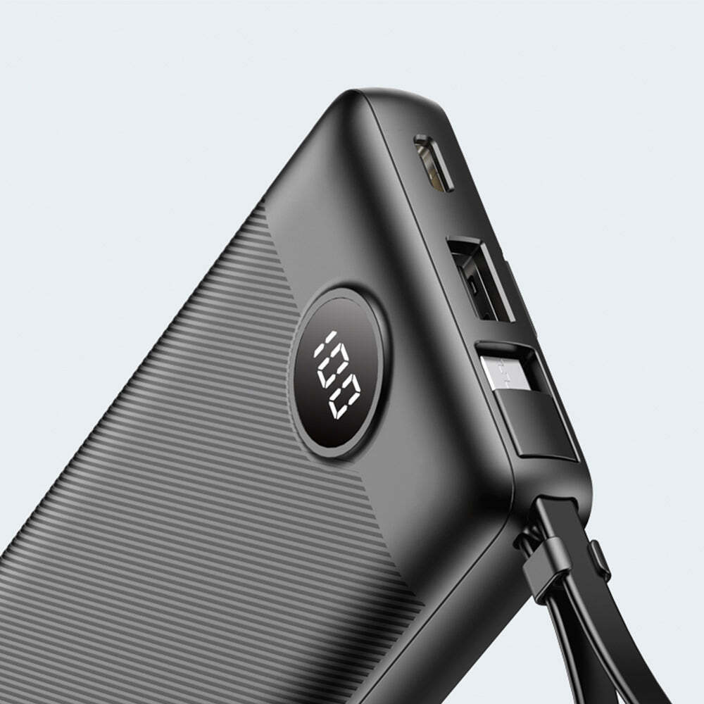 Veger C20 W2059 Digital Display Power Bank 20000mAh Built In 4 Cables, Keychain Style (Μαύρο)