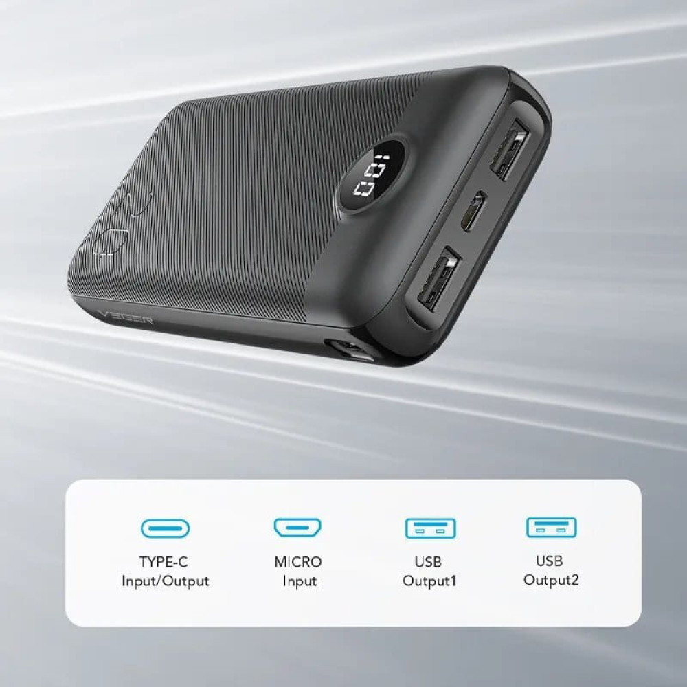 Veger L20S W2039PD Digital Display Power Bank 20000mAh PD 3.0 20W, USB-C, USB-A (Μαύρο)