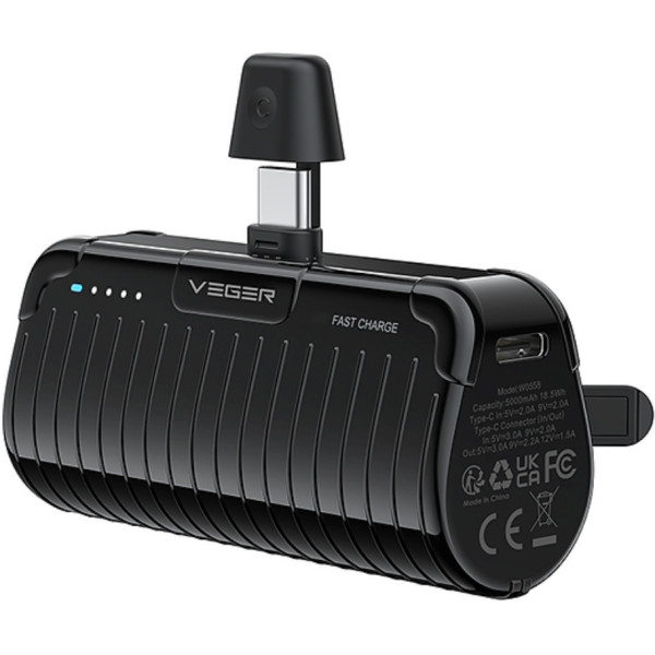 Veger W0558 Power Bank Plugon-C PRO 5000mAh PD 3.0 20W Type-C (Μαύρο)