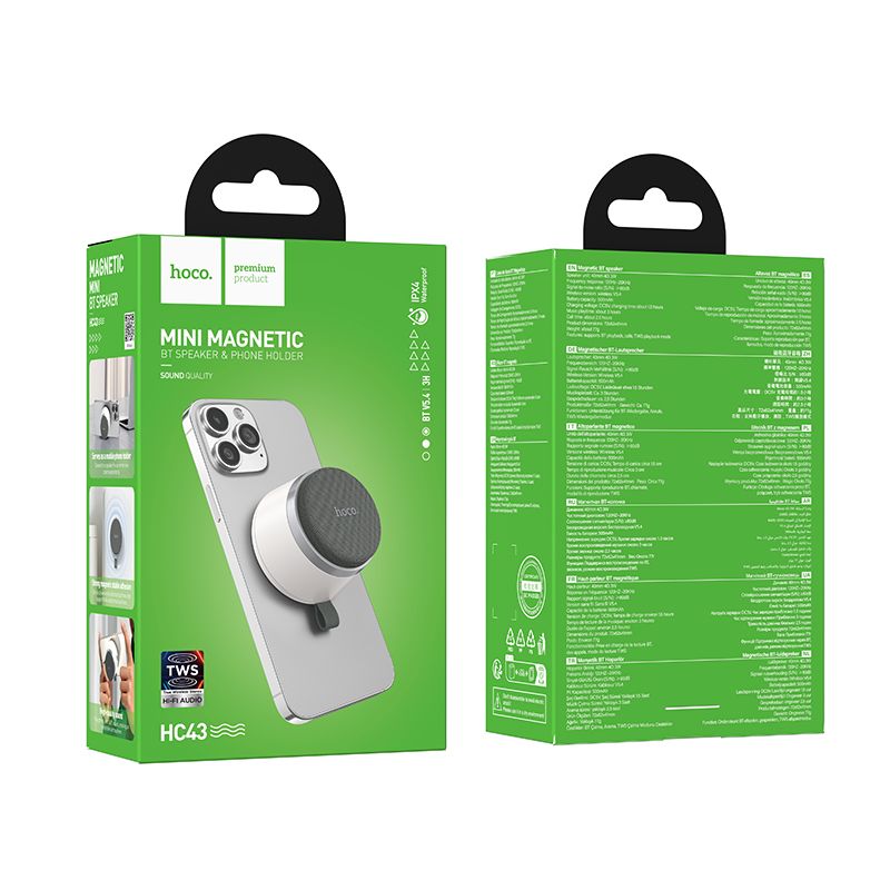 Hoco HC43 Mini Magnetic Bluetooth ηχείο & Holder 8W 3h (Λευκό)
