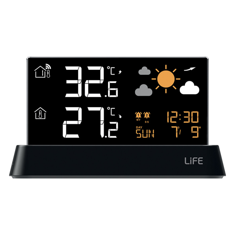Life AMALFI Μετεωρολογικός σταθμός με frameless οθόνη, ρολόι/ξυπνητήρι και ασύρματο εξωτερικό αισθητήρα