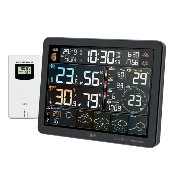 LiFE VALLEY Smartweather TUYA Smart Wi-Fi μετεωρολογικός σταθμός με ασύρματο εξωτερικό αισθητήρα, έγχρωμη οθόνη LCD 7.5" και πρόγνωση καιρού 5 ημερών