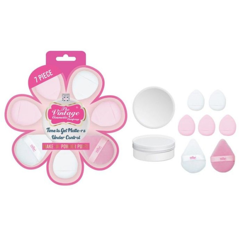 Σετ με 7 Powder Puff Σφουγγαράκια Μακιγιάζ & Βαζάκι Ταξιδιού - By Upper Canada