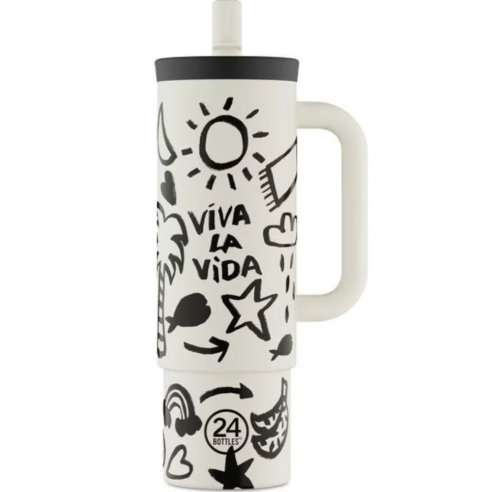 24Bottles Straw Cup Ανοξείδωτο Ποτήρι Θερμός με Καλαμάκι 0.80lt (Viva la Vida)