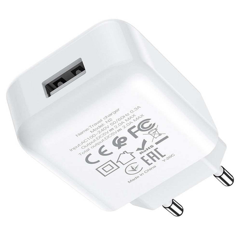 Φορτιστής Hoco N2 USB USB-A 2A 10W + καλώδιο USB-A σε USB-C (Λευκό)