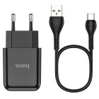 Φορτιστής Hoco N2 USB USB-A 2A 10W + καλώδιο USB-A σε USB-C (Μαύρο)