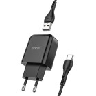 Φορτιστής Hoco N2 USB USB-A 2A 10W + καλώδιο USB-A σε USB-C (Μαύρο)