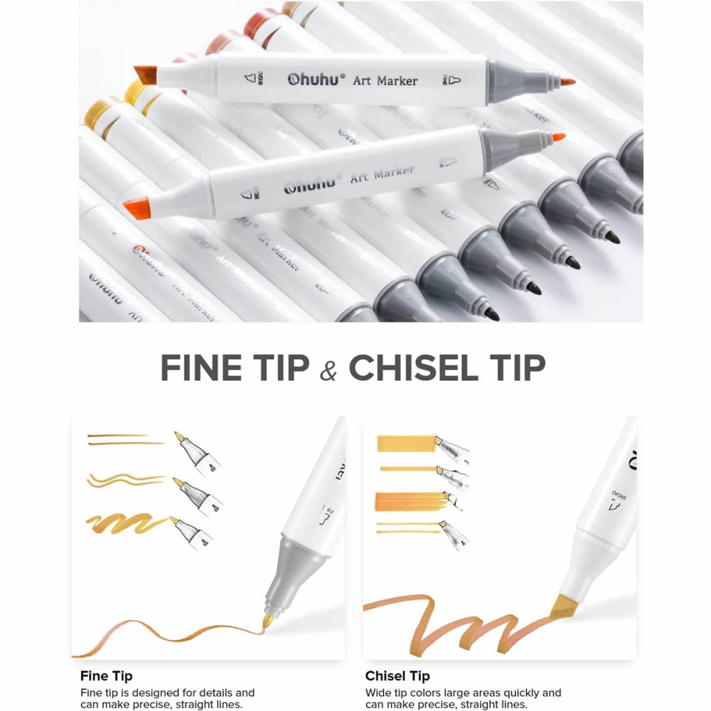Ohuhu Oahu Σετ 40 Μαρκαδόρων Αλκοόλης Fine & Chisel