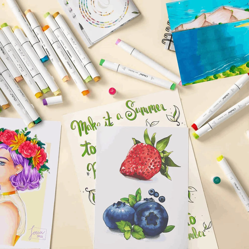 Ohuhu Honolulu Σετ 48 Μαρκαδόρων Αλκοόλης Brush & Fine