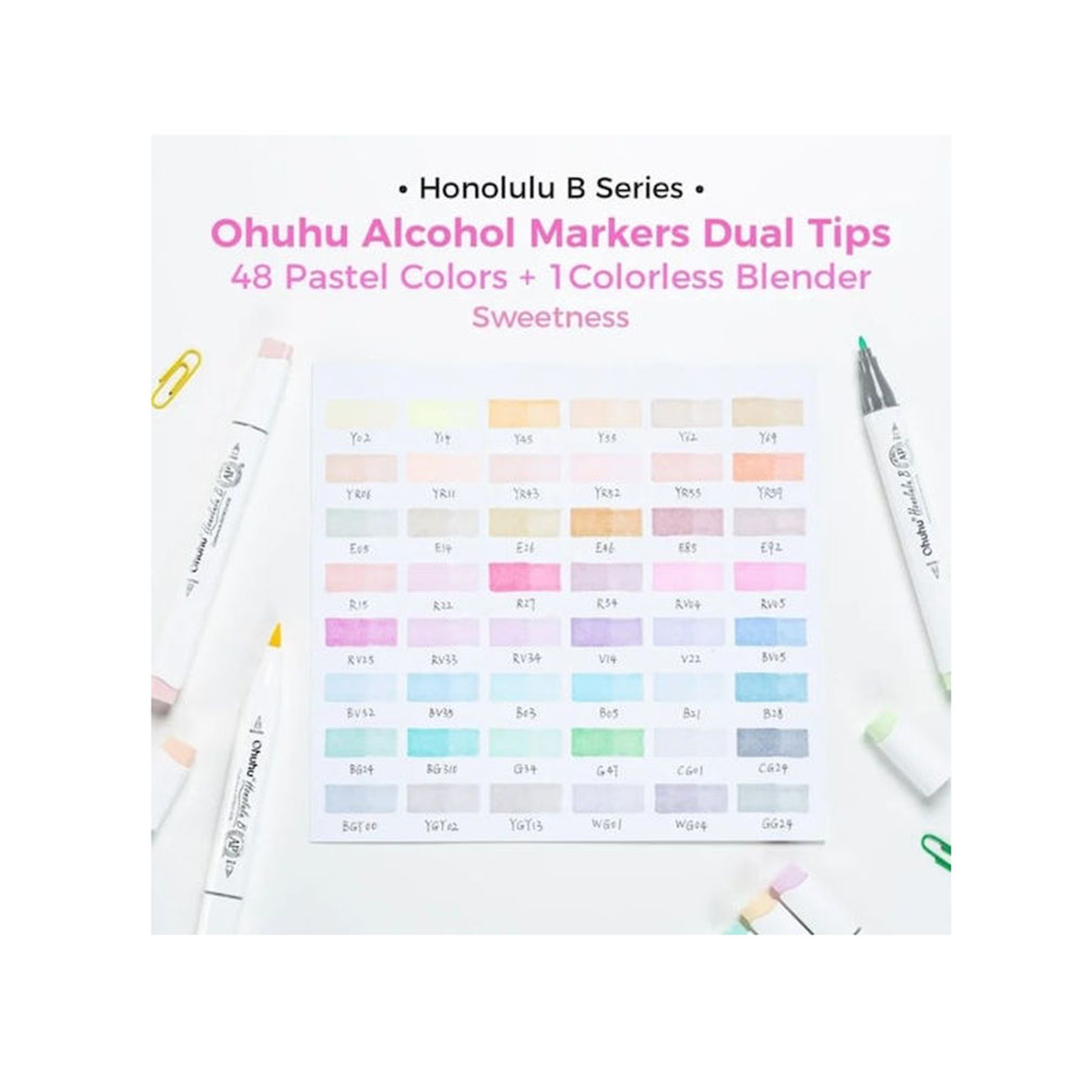 Ohuhu Honolulu Σετ 48 Μαρκαδόρων Αλκοόλης Brush & Fine - Pastel
