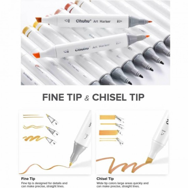 Ohuhu Oahu Σετ 60 Μαρκαδόρων Αλκοόλης Fine & Chisel