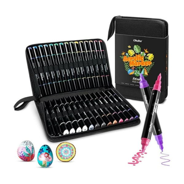 Ohuhu Σετ 30 Ανεξίτηλων Ακρυλικών Μαρκαδόρων με Διπλή Μύτη - Μεταλλικά Χρώματα