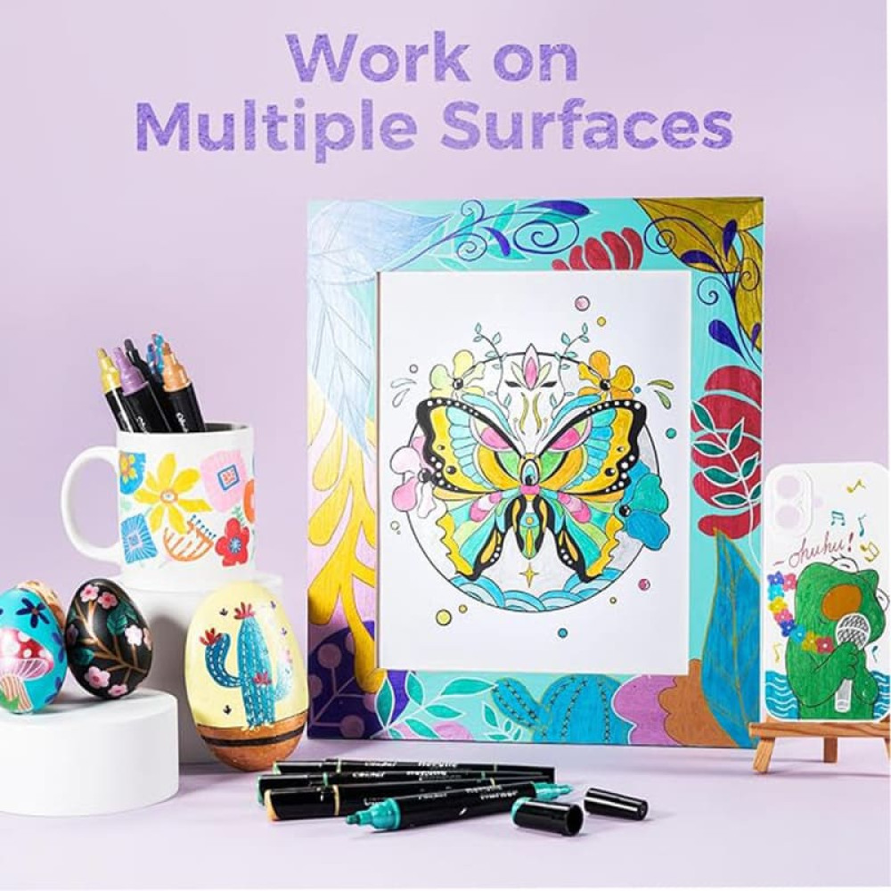 Ohuhu Σετ 30 Ανεξίτηλων Ακρυλικών Μαρκαδόρων με Διπλή Μύτη - Μεταλλικά Χρώματα