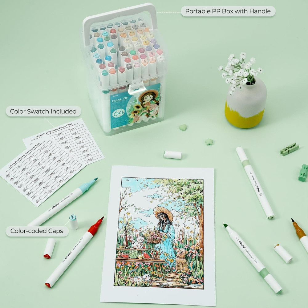 Ohuhu Dual Σετ 64 Μαρκαδόρων με Βάση το Νερό Brush & Chisel