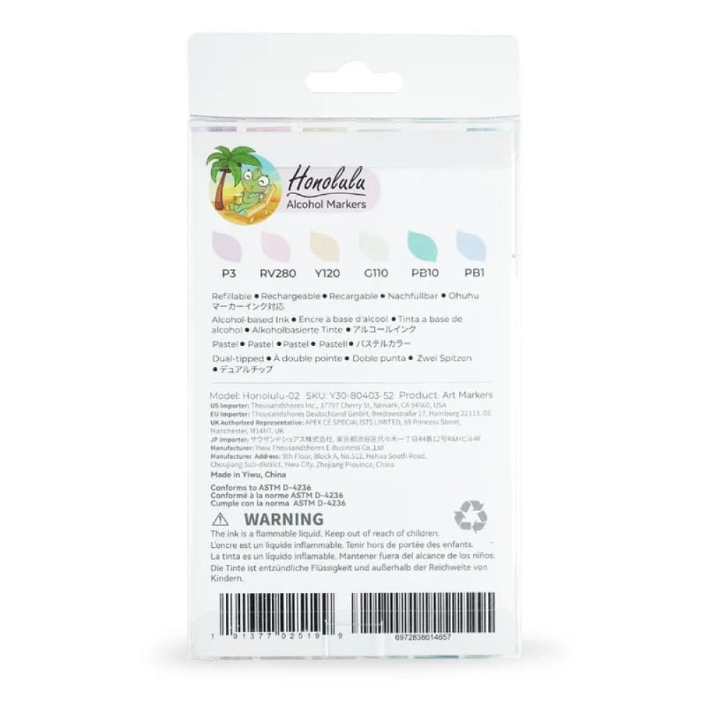 Ohuhu Honolulu Σετ 6 Μαρκαδόρων Αλκοόλης Brush & Chisel - Pastel Tones