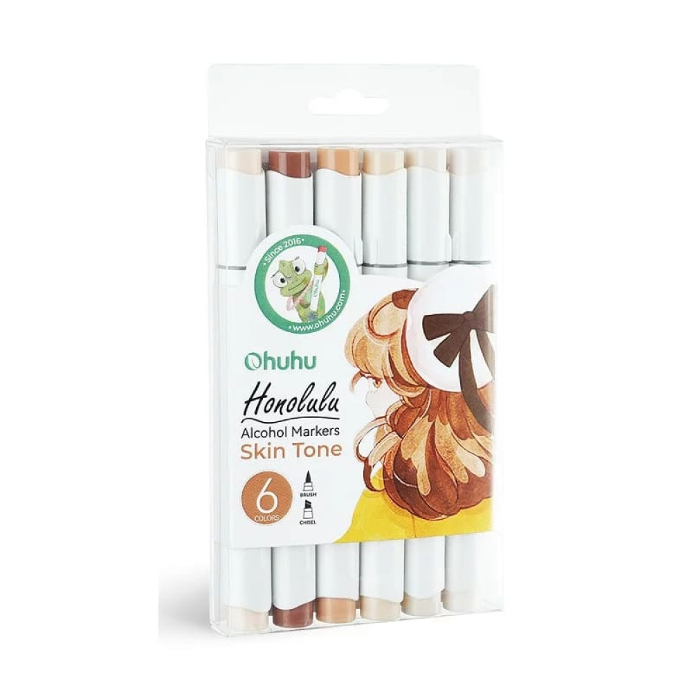 Ohuhu Honolulu Σετ 6 Μαρκαδόρων Αλκοόλης Brush & Chisel - Skin Tones