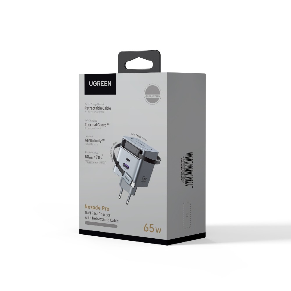 UGreen X615/65825 φορτιστής GaN PD 65W 2 Θέσεων, με καλώδιο USB-C 65W (Γκρι)