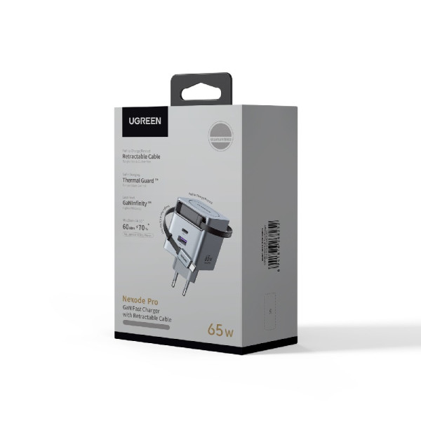 UGreen X615/65825 φορτιστής GaN PD 65W 2 Θέσεων, με καλώδιο USB-C 65W (Γκρι)