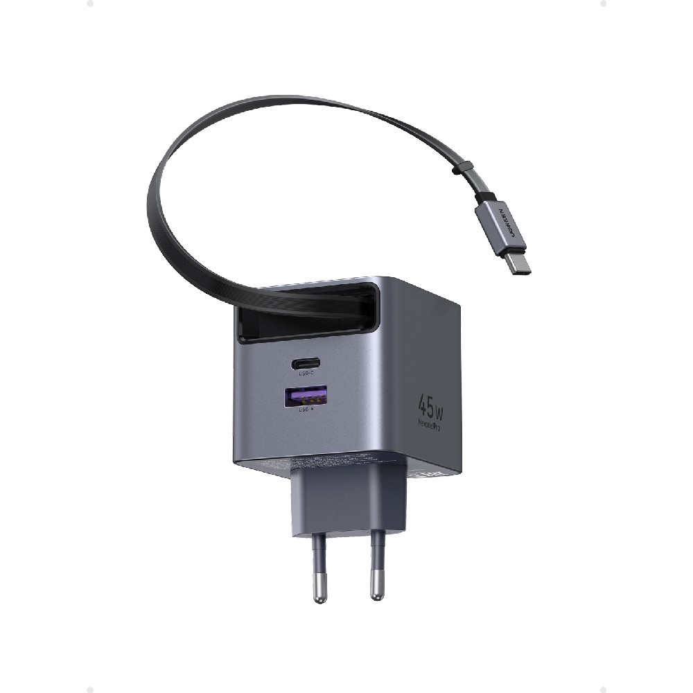 UGreen X614/65822 φορτιστής GaN PD 45W UGREEN 2 Θέσεων, με καλώδιο USB-C 45W (Γκρι)