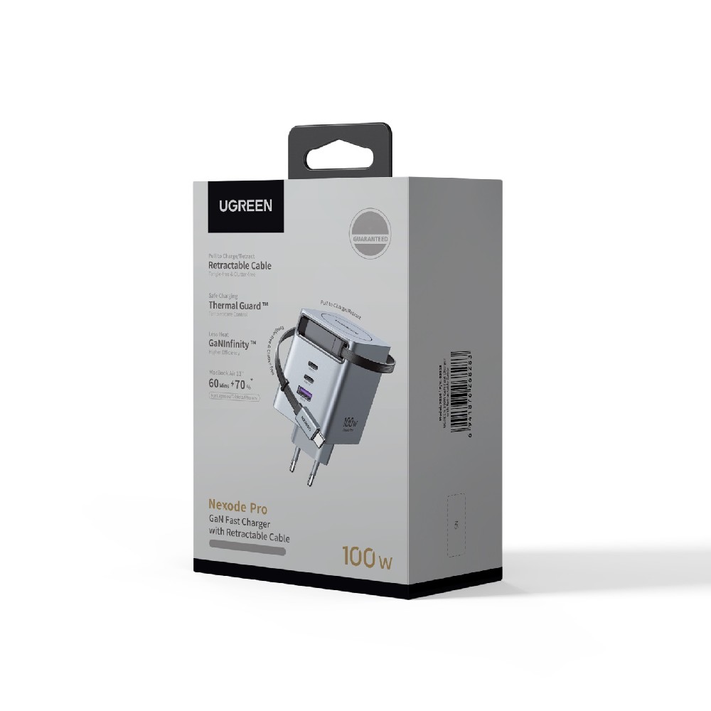 UGreen X616/65828 φορτιστής GaN PD 100W 3 Θέσεων, με καλώδιο USB-C 100W (Γκρι)