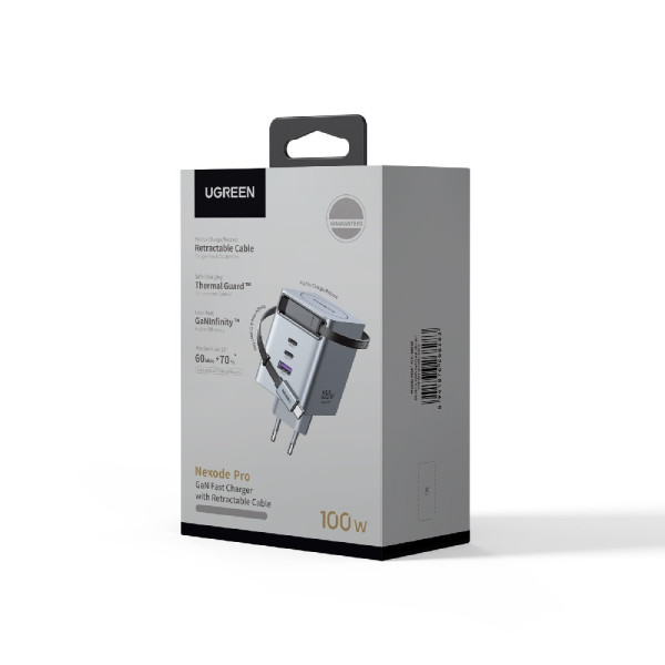 UGreen X616/65828 φορτιστής GaN PD 100W 3 Θέσεων, με καλώδιο USB-C 100W (Γκρι)