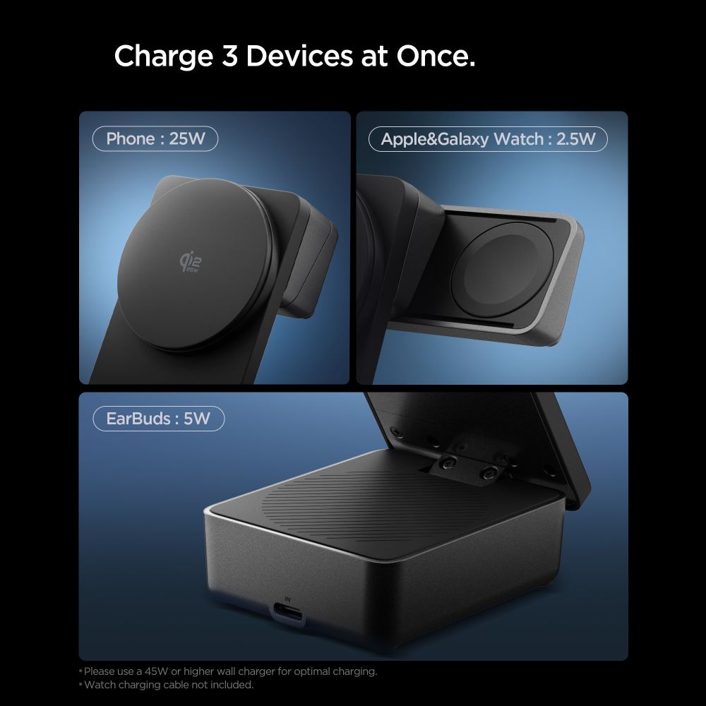 Spigen EF323MQ 3IN1 Foldable Wireless Qi2.2 25W Charger Stand (Mag Fit)