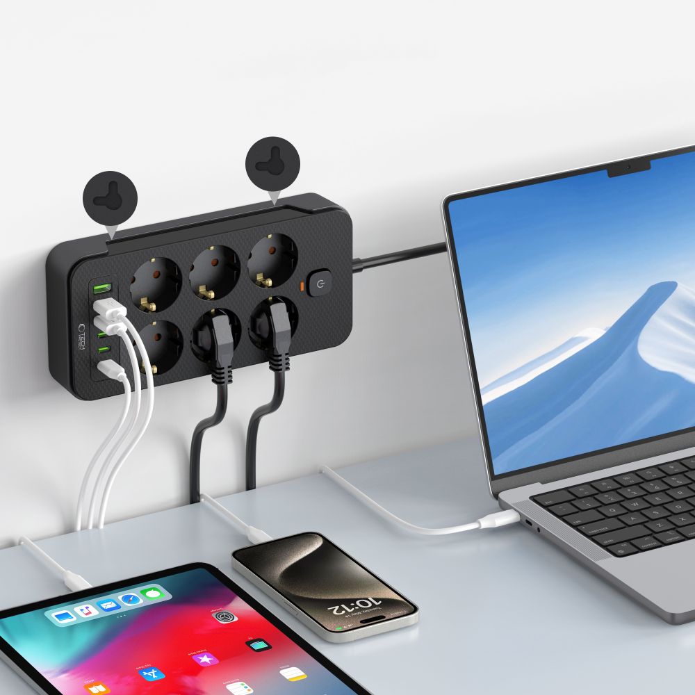 Tech-Protect PC6X6 Πολύπριζο 6 Θέσεων, 3 USB & 3 TYPE-C 2m (Μαύρο)