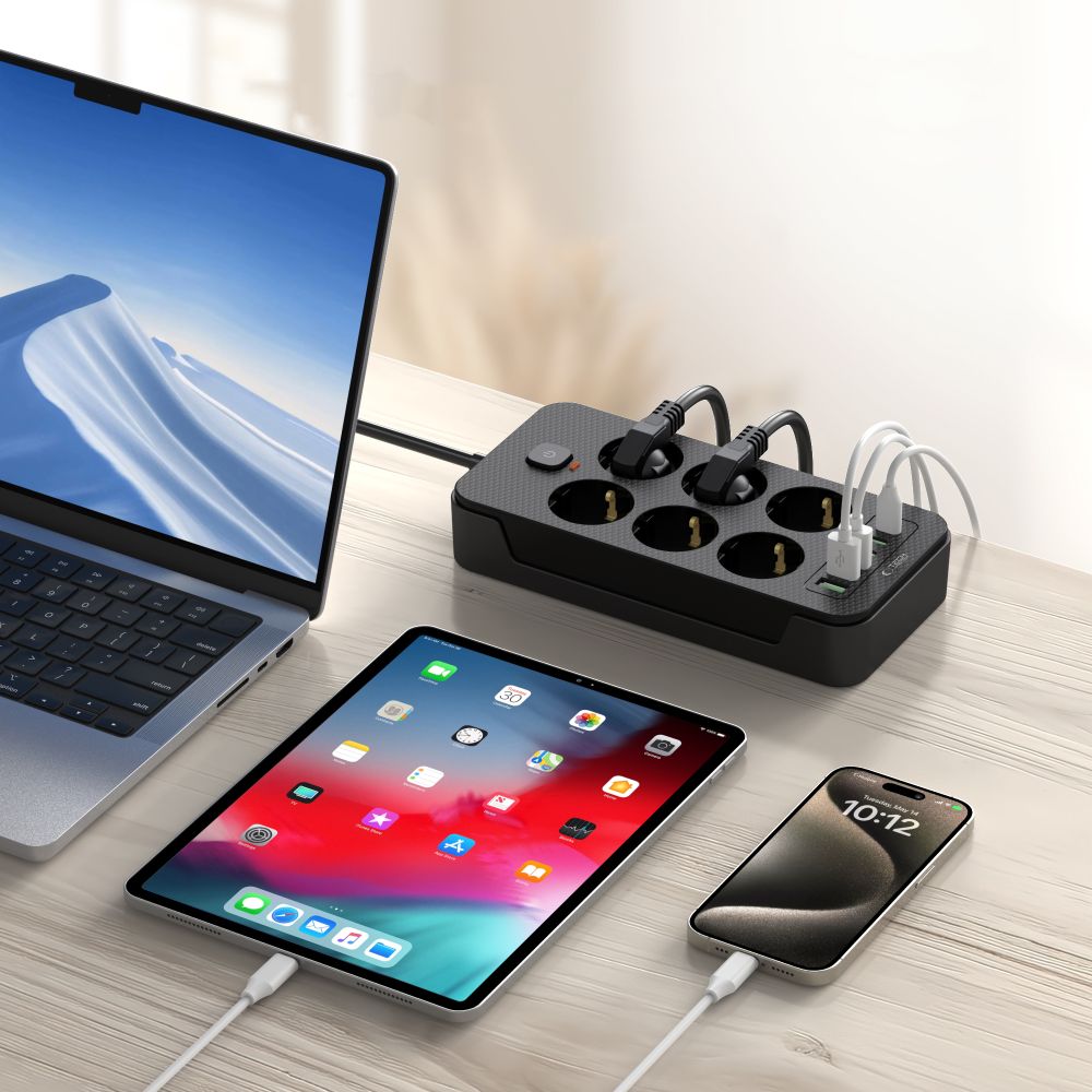 Tech-Protect PC6X6 Πολύπριζο 6 Θέσεων, 3 USB & 3 TYPE-C 2m (Μαύρο)