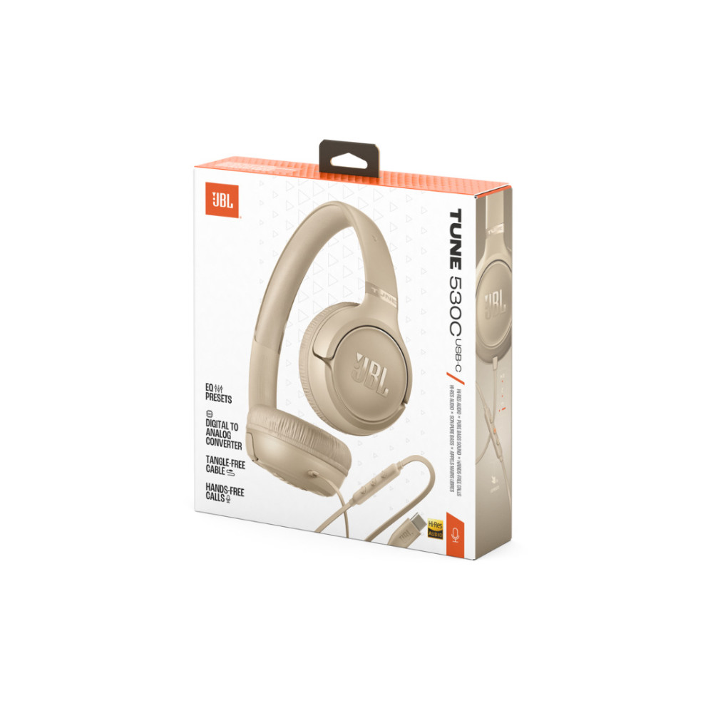 JBL Tune 530C, On-Ear Wired Headphones, USB-C, Hi-Res (Beige)
