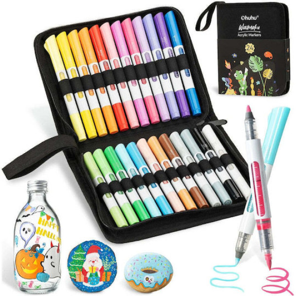 Ohuhu Σετ 24 Ακρυλικοί Μαρκαδόροι Waimoku Brush & Bullet