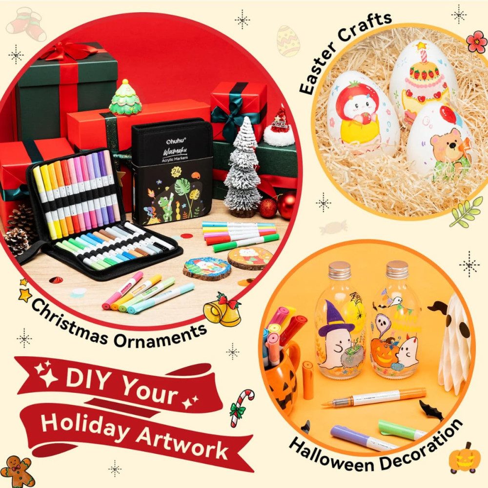 Ohuhu Σετ 24 Ακρυλικοί Μαρκαδόροι Waimoku Brush & Bullet