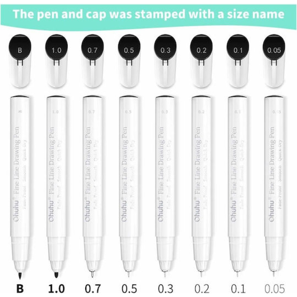 Ohuhu Fineliner Σετ 8 Μαύρα Πενάκια Σχεδίου