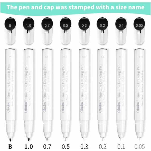 Ohuhu Fineliner Σετ 8 Μαύρα Πενάκια Σχεδίου