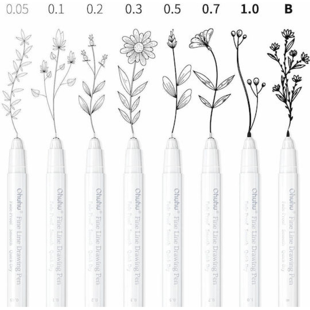 Ohuhu Fineliner Σετ 8 Μαύρα Πενάκια Σχεδίου