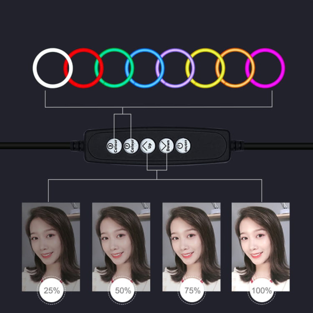 Puluz PKT3044 Tripod Mount Puluz 1,1m + 26cm RGBW LED Ring Vlogging