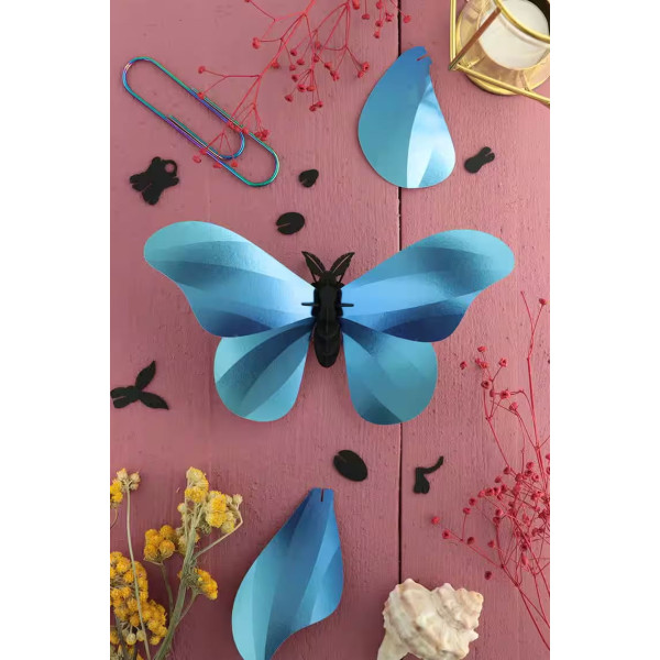 Assembli 3D Paper Giant Silk Butterfly - Azure Blue Metallic (10 x 18 x 5,5 cm)