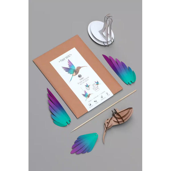 Assembli 3D Paper Colibri - Green Purple (18 x 20 x 10 cm)