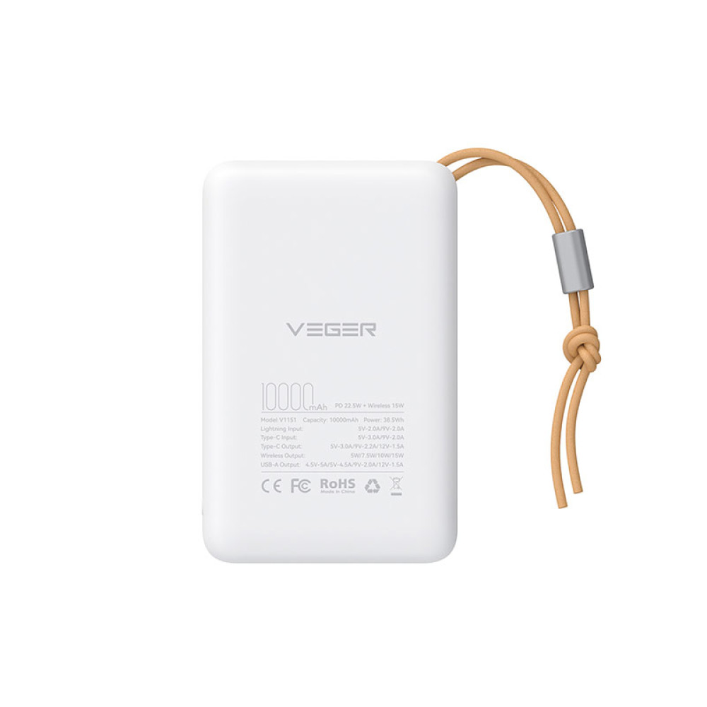 Veger W1151 MagOn Magnetic Wireless MagSafe Power Bank 10000mAh PD 3.0 (Λευκό)