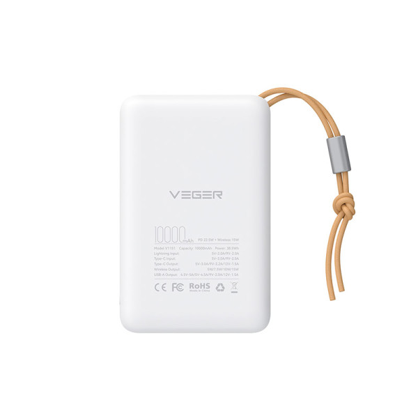 Veger W1151 MagOn Magnetic Wireless MagSafe Power Bank 10000mAh PD 3.0 (Λευκό)