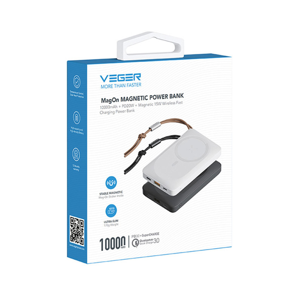 Veger W1151 MagOn Magnetic Wireless MagSafe Power Bank 10000mAh PD 3.0 (Λευκό)