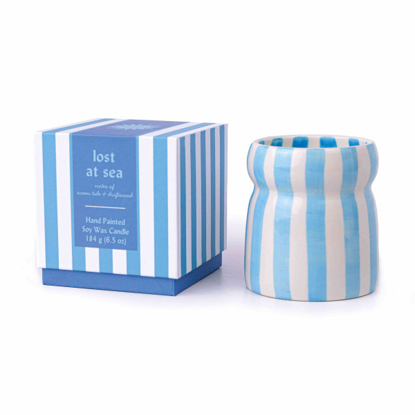 Paddywax Cabana Φυτικό Κερί 184gr σε Μπλε Ριγέ Κεραμικό Δοχείο - Lost at Sea