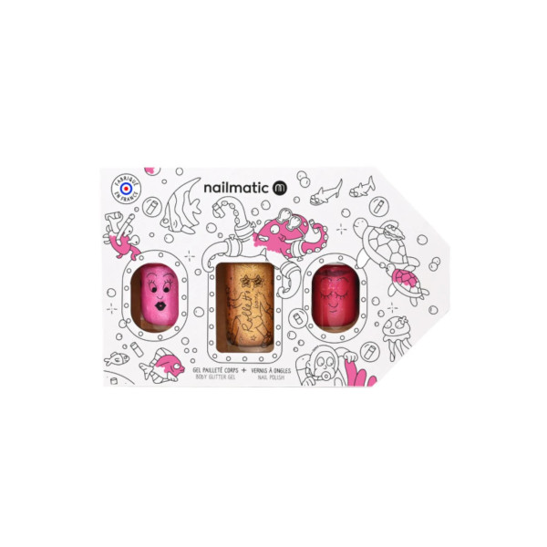 Nailmatic Σετ 2 Βερνίκια Νυχιών + Glitter Σώματος Underwater Exploration (Pinky - Flamingo - Yellow Gold)