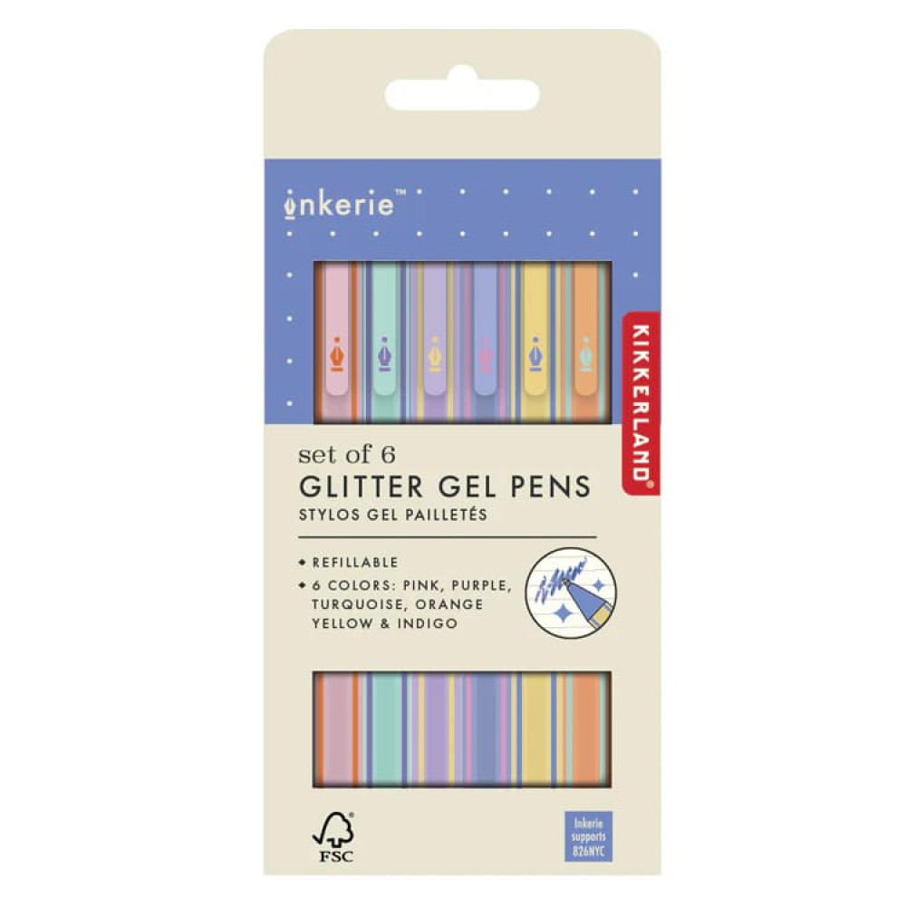 Kikkerland Inkerie Σετ με 6 Glitter Gel Pens