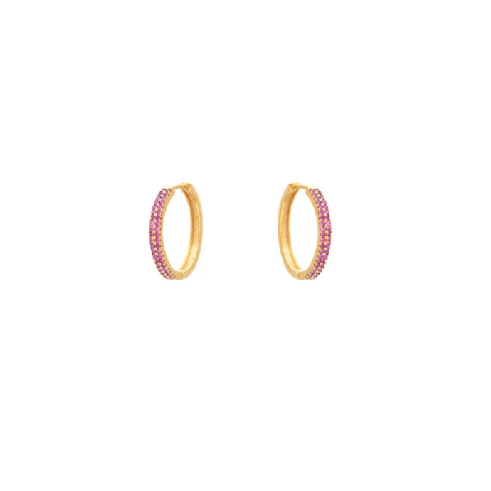 LifeLikes Σκουλαρίκια Κρικάκι Double Zircon Φούξια (Χρυσό)