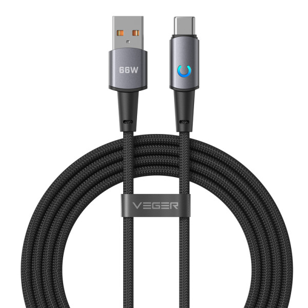 Veger AC1-ZSD Καλώδιο Φόρτισης USB-A σε USB-C 66W 1.2m (Μαύρο)