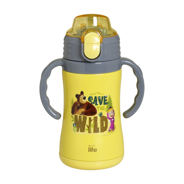 EcoLife Kids Thermos Ανοξείδωτο Μπουκάλι Θερμός 'Masha - Save The Wild' Yellow 300ml