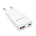 Veger TC301-1A1C Ultra Slim φορτιστής USB-C PD 3.0 & USB-A QC 3.0 GaN PD 30W (Λευκό)