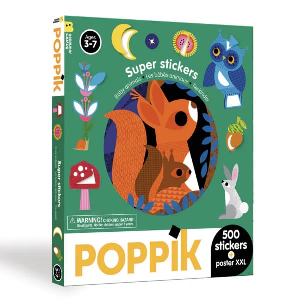 Poppik Sticker Box με Αφίσα XXL και 500 Αυτοκόλλητα - Μωρά Ζωάκια